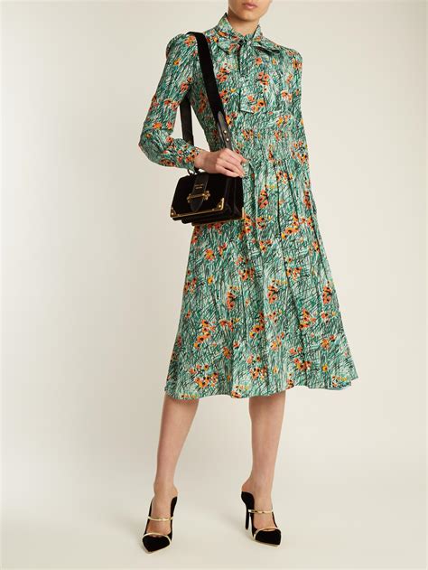 prada poppy print silk dress|Olive Green Printed Silk Dress .